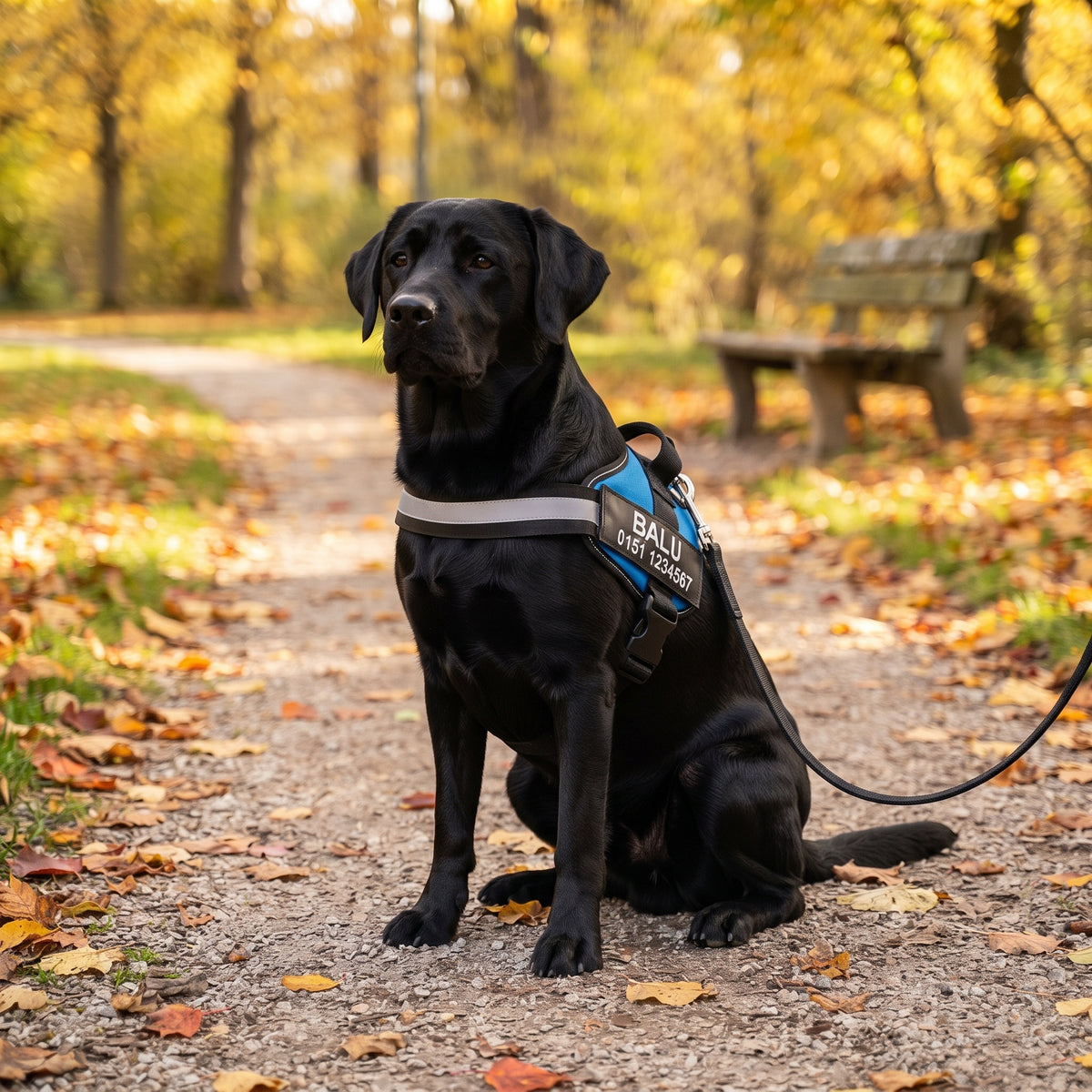 Hund mit Bellvo-Geschirr beim Spaziergang